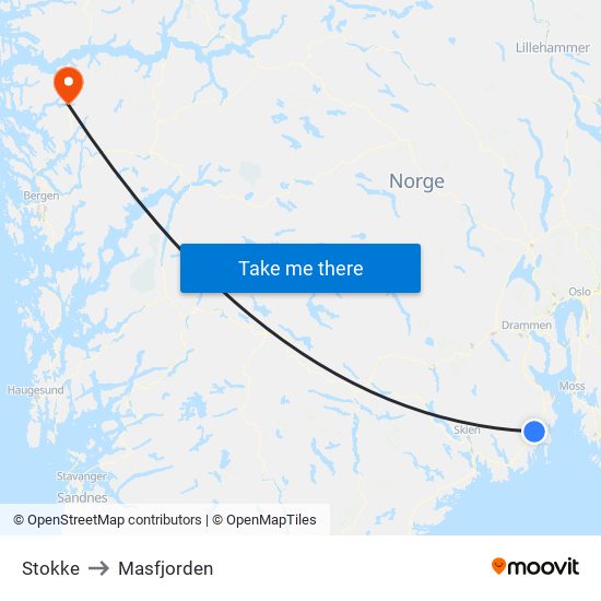 Stokke to Masfjorden map