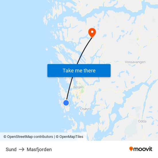 Sund to Masfjorden map