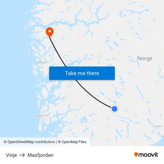 Vinje to Masfjorden map