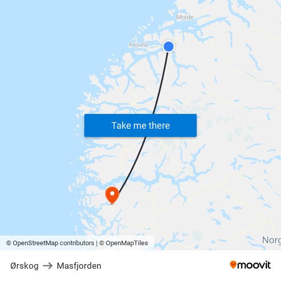 Ørskog to Masfjorden map