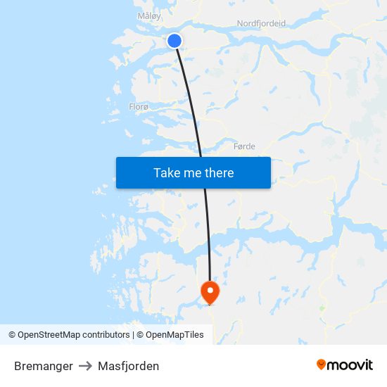 Bremanger to Masfjorden map