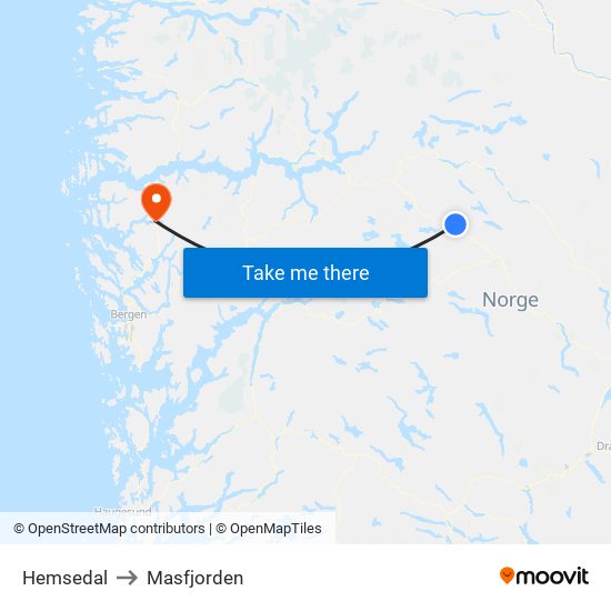 Hemsedal to Masfjorden map