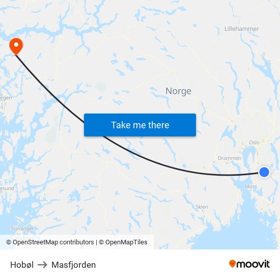 Hobøl to Masfjorden map