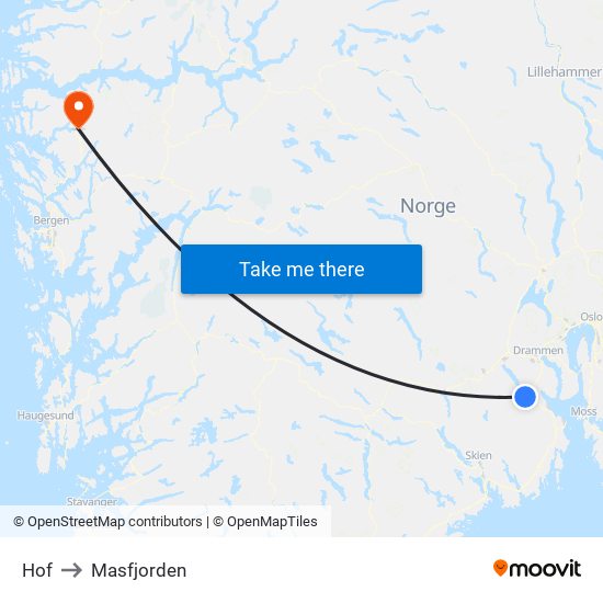 Hof to Masfjorden map