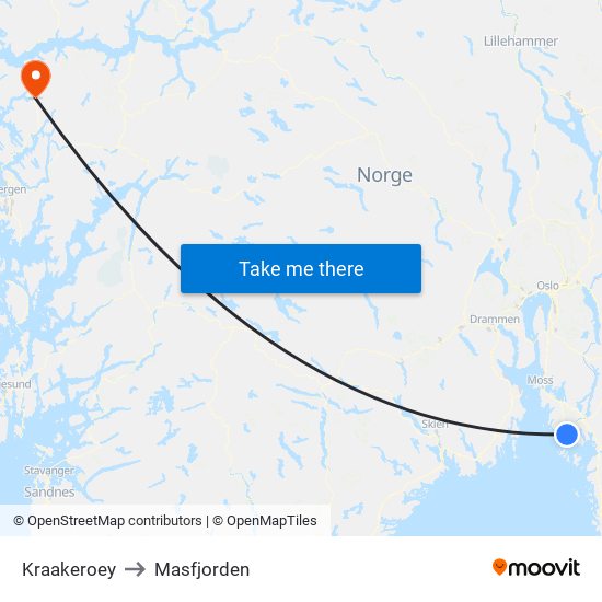 Kraakeroey to Masfjorden map