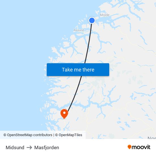 Midsund to Masfjorden map