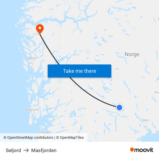 Seljord to Masfjorden map