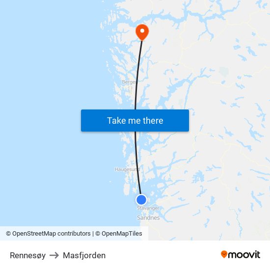 Rennesøy to Masfjorden map