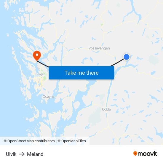 Ulvik to Meland map