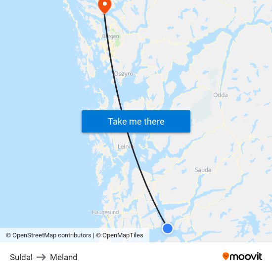 Suldal to Meland map