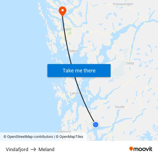 Vindafjord to Meland map