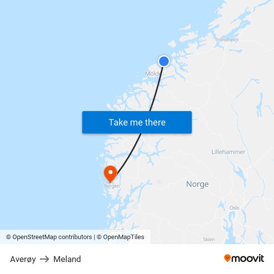 Averøy to Meland map