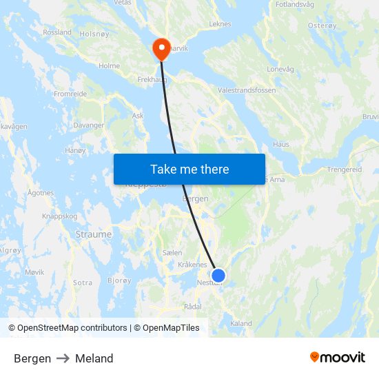 Bergen to Meland map