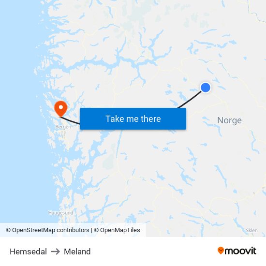 Hemsedal to Meland map