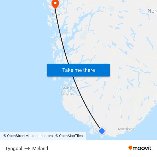 Lyngdal to Meland map