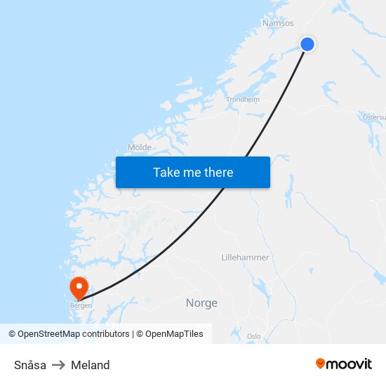 Snåsa to Meland map