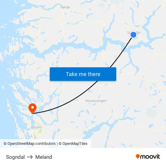 Sogndal to Meland map