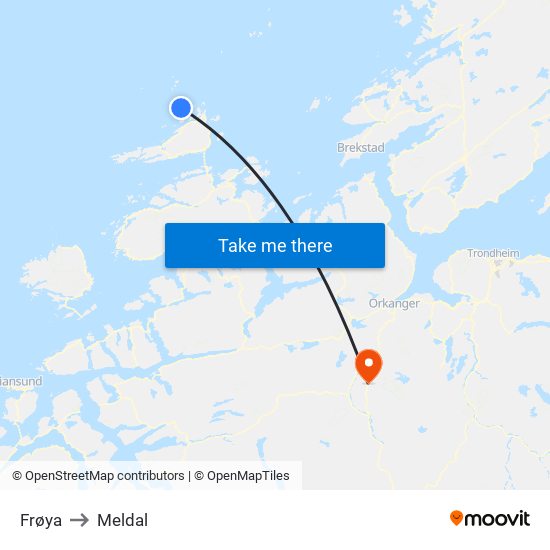 Frøya to Meldal map