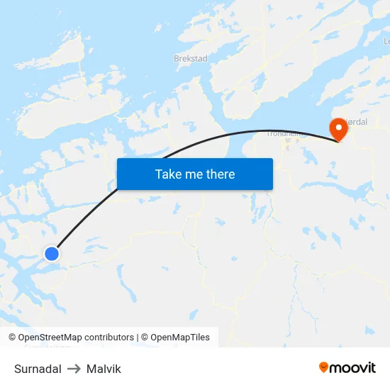 Surnadal to Malvik map