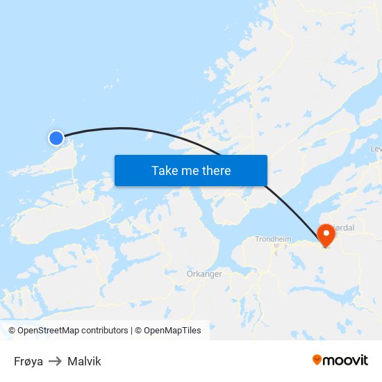 Frøya to Malvik map