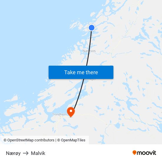 Nærøy to Malvik map