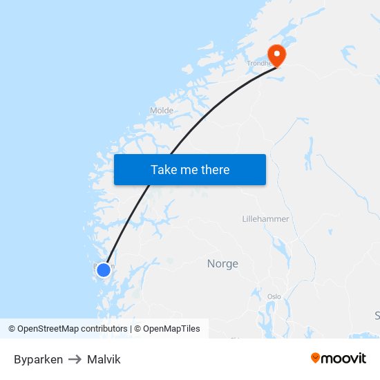 Byparken to Malvik map