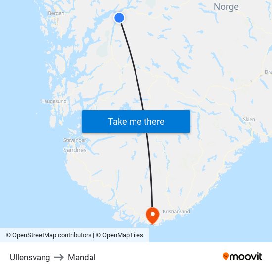 Ullensvang to Mandal map