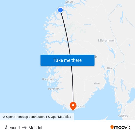 Ålesund to Mandal map