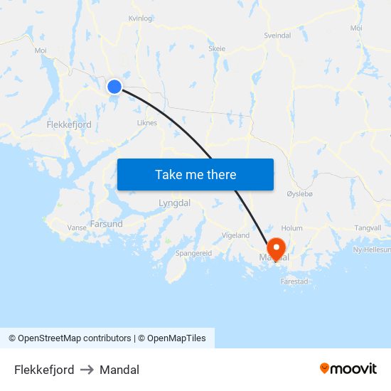 Flekkefjord to Mandal map