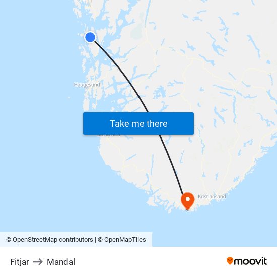 Fitjar to Mandal map