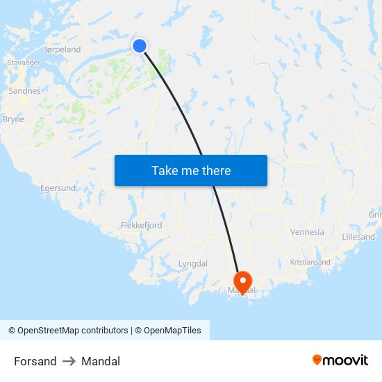 Forsand to Mandal map