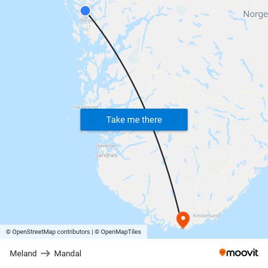 Meland to Mandal map