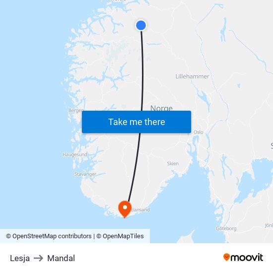 Lesja to Mandal map