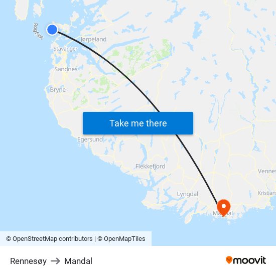 Rennesøy to Mandal map