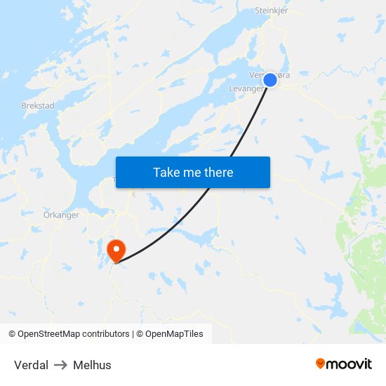 Verdal to Melhus map