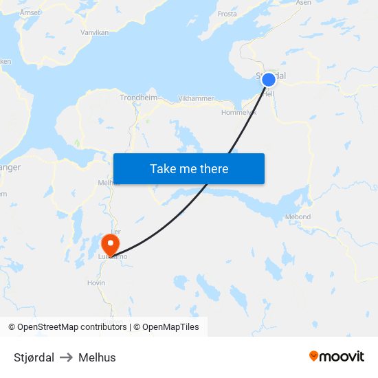 Stjørdal to Melhus map