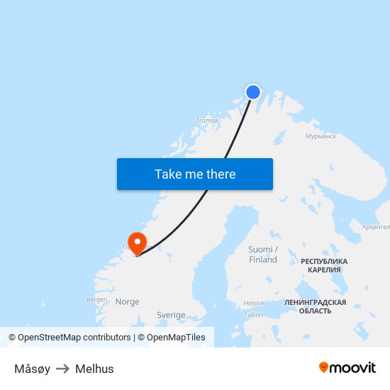 Måsøy to Melhus map