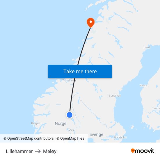 Lillehammer to Meløy map