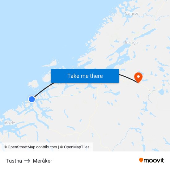 Tustna to Meråker map