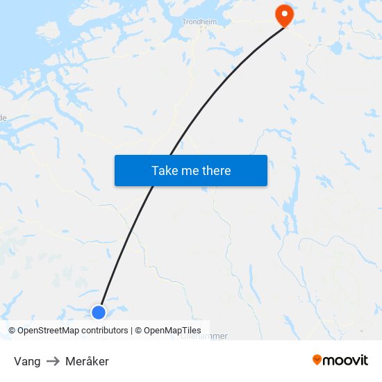 Vang to Meråker map