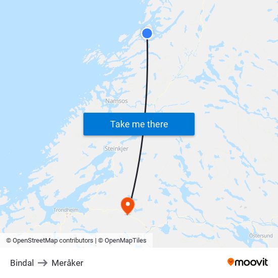 Bindal to Meråker map