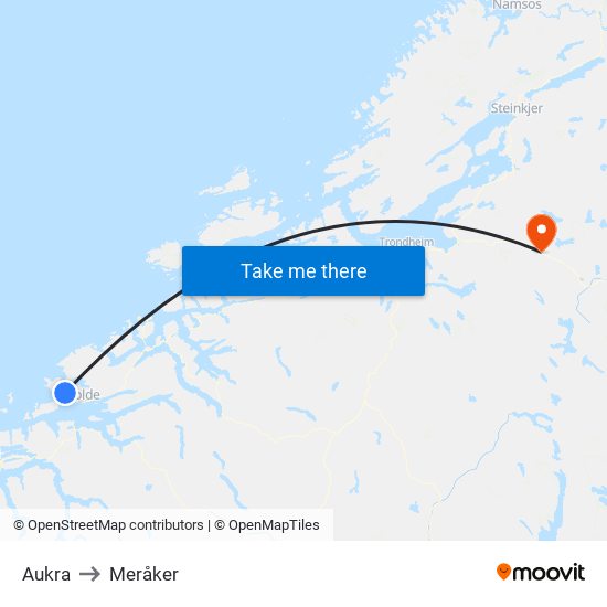 Aukra to Meråker map