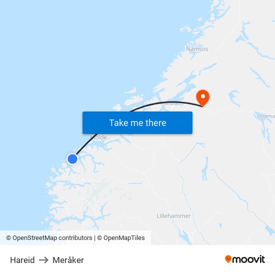 Hareid to Meråker map