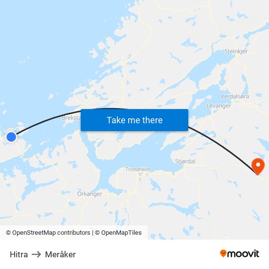Hitra to Meråker map