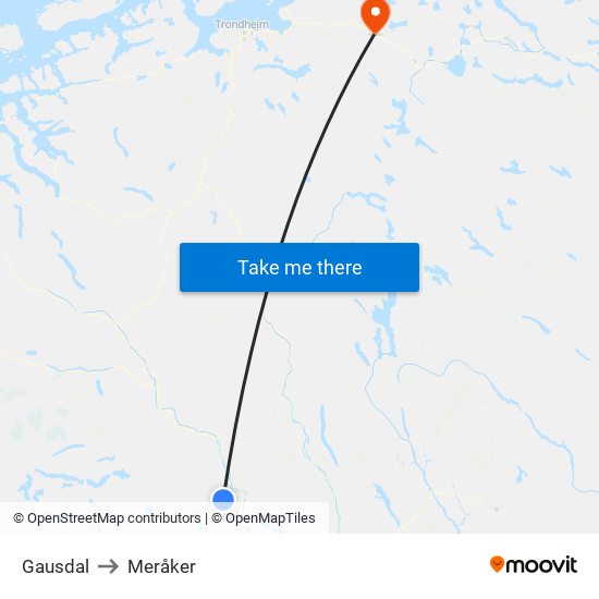 Gausdal to Meråker map