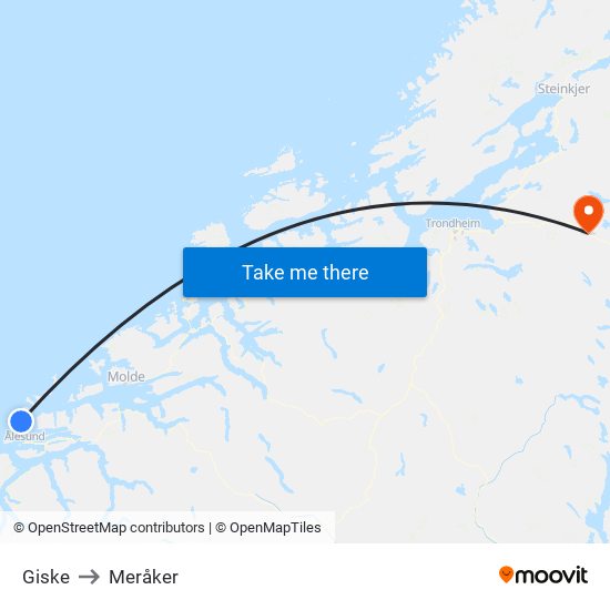 Giske to Meråker map