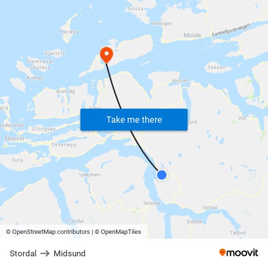 Stordal to Midsund map