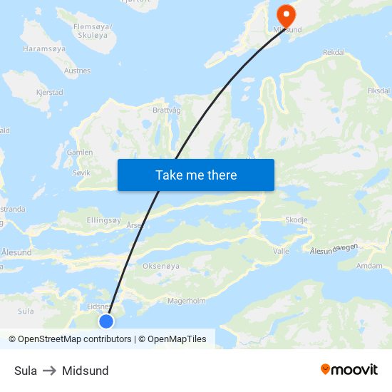 Sula to Midsund map