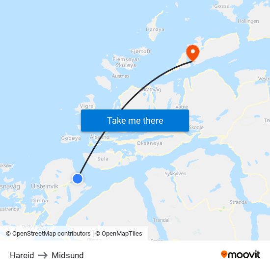 Hareid to Midsund map