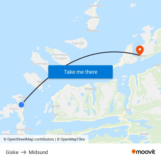 Giske to Midsund map